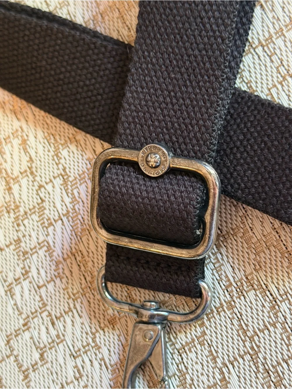 Kipling black canvas purse strap silver hardware